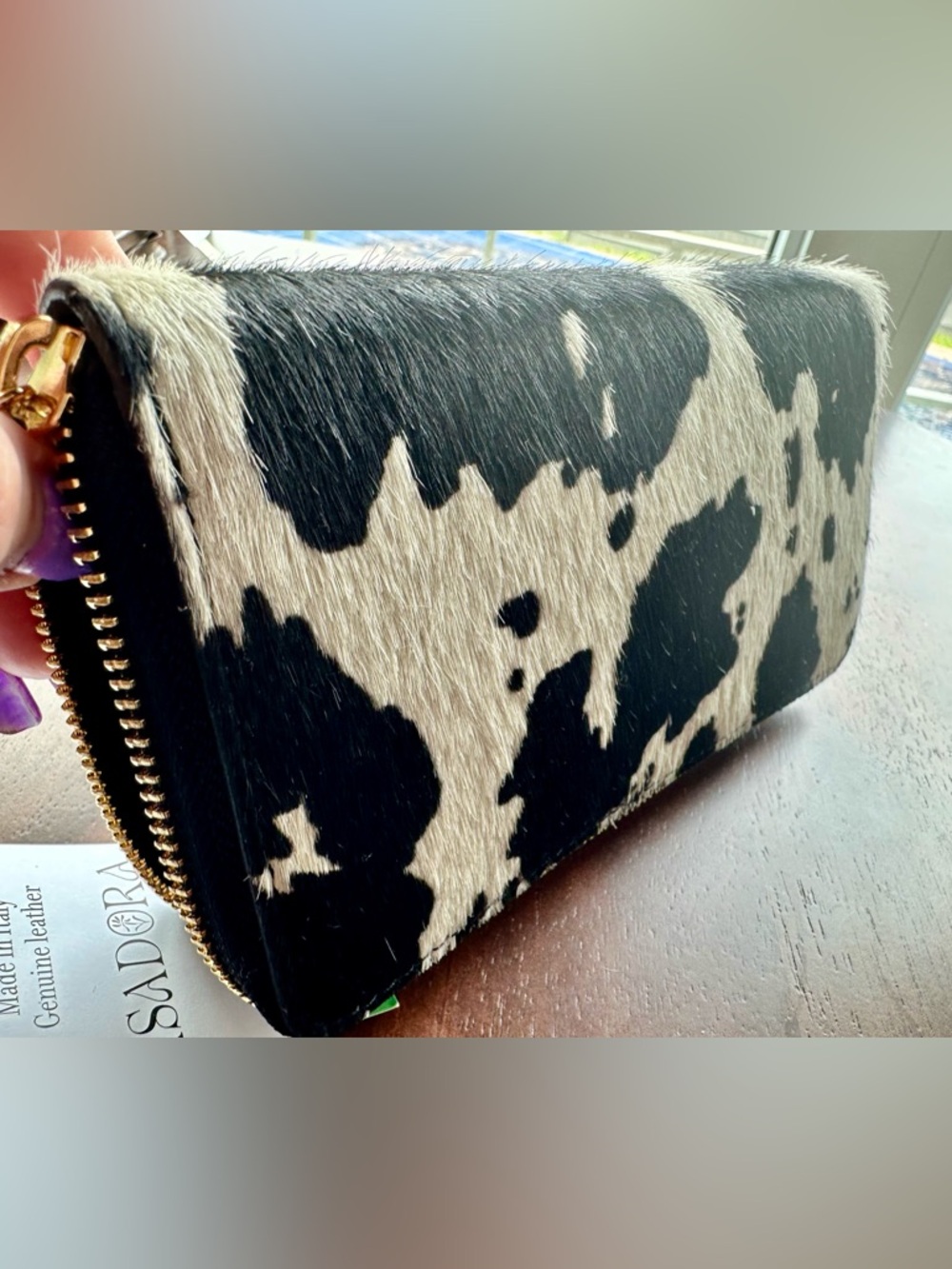 Handmade by craftsman’s in Italy Cowhide Zip Around Wallet in Black & White. NWT